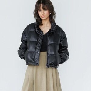 OAK + FORT Black Cropped Puffer Jacket